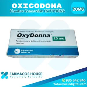 Envase de oxicodona sobre un fondo de analgésicos